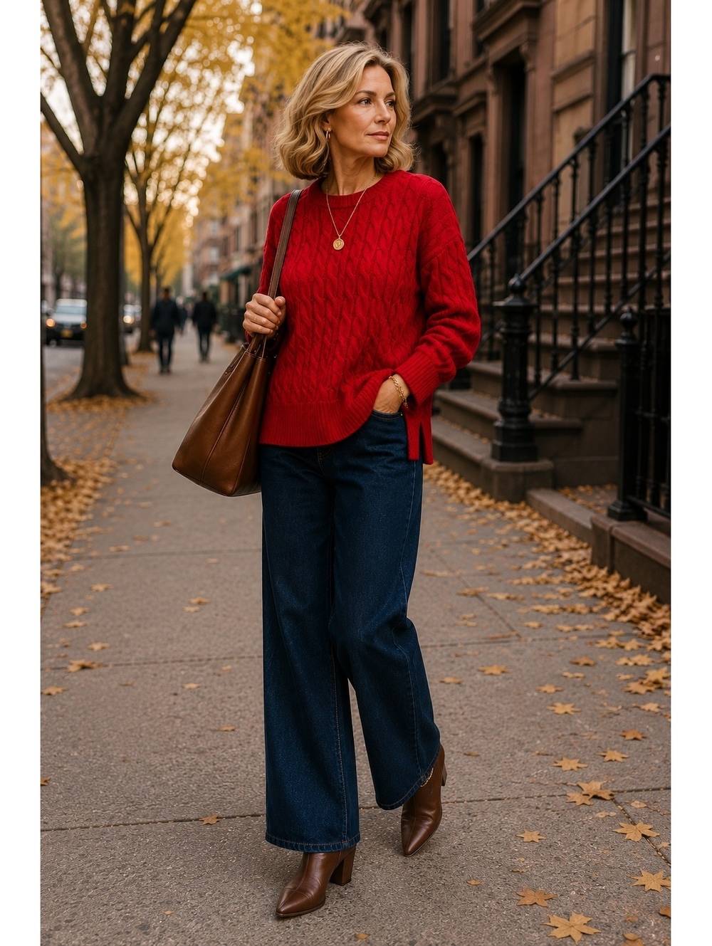 LILYSILK 100% Merino Wool Cable Knit Sweater Red Side Slit Women’s L